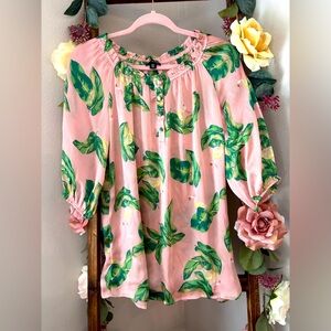 Target The Webster At Pink Green Palm Leaf Pink Blouse Size XSmall
